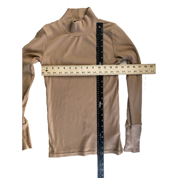 J.CREW Shirt Womens XS Tan Cotton Blend Ribbed Mock Neck Long Sleeve Pullover - Picture 7 of 7